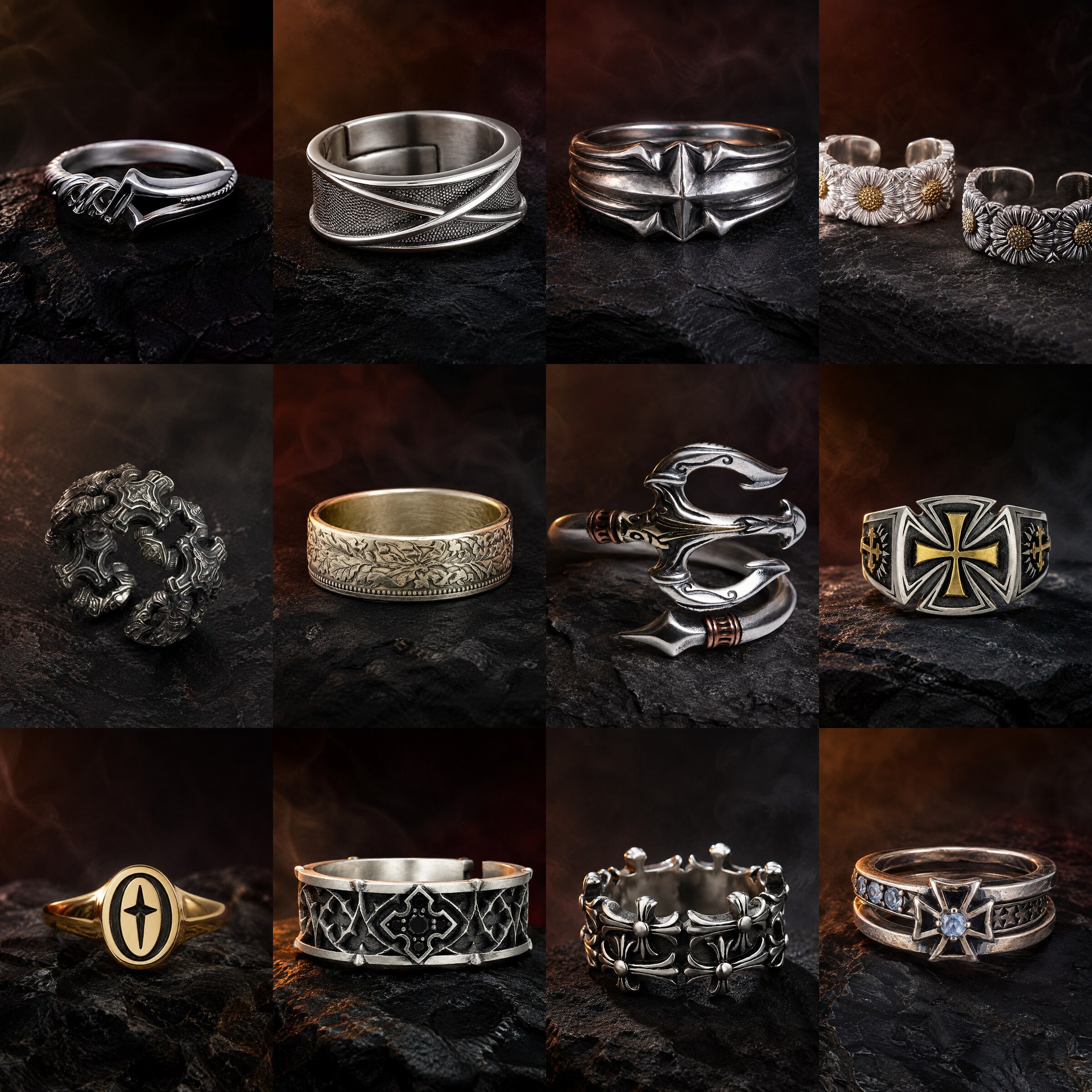 New European and American cross-border product: Poseidon Trident Ring for men, unique and stylish, with a cool and trendy open design