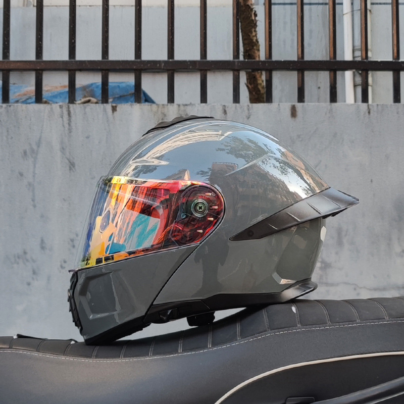 Casco de Motocicleta Orz con Certificación DOT para Hombre y Mujer, Casco Abierto con Visera Doble, Spoiler de Invierno, Cobertura Media, Azul para Todas las Estaciones.