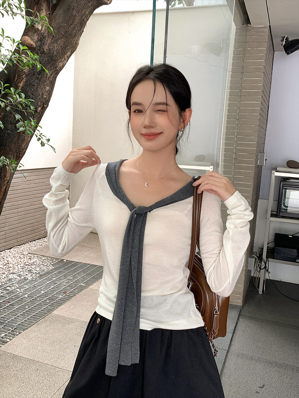 衣尔衫 舒适区 羊毛披肩撞色简约休闲秋季针织衫女松弛感百搭0595|undefined