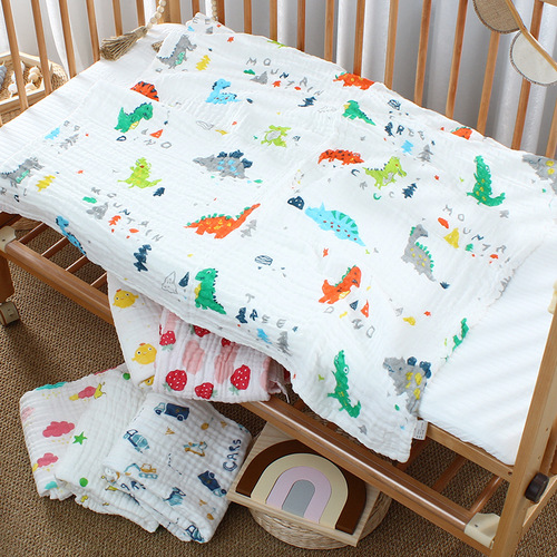 Six-layer washed cotton gauze infant and child bath towel baby blanket cartoon printed towel is absorbent and breathable