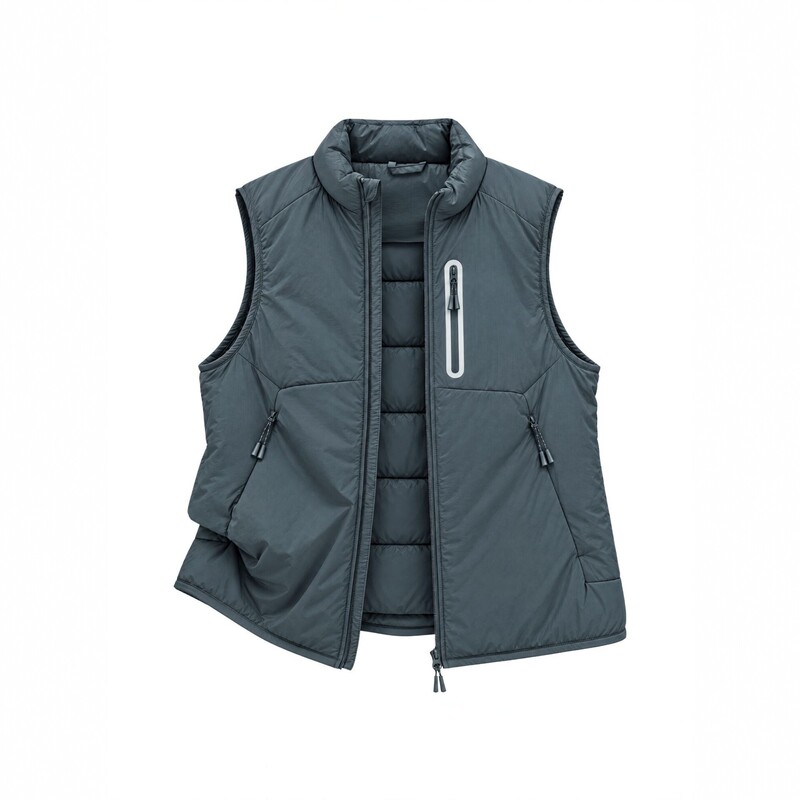 Lightweight and warm tech cotton vest for men, featuring a stand-up collar and sleeveless design, suitable for outdoor running, cycling, and other sports activities