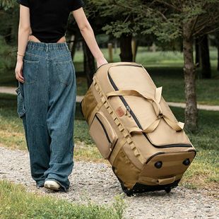 Outdoor Large-Capacity Tug Bag Backpack, Thickeneded Water-Repellent Outdoor Cosmetics Bag, Wheeled Camping Style Equipment Travel Bag