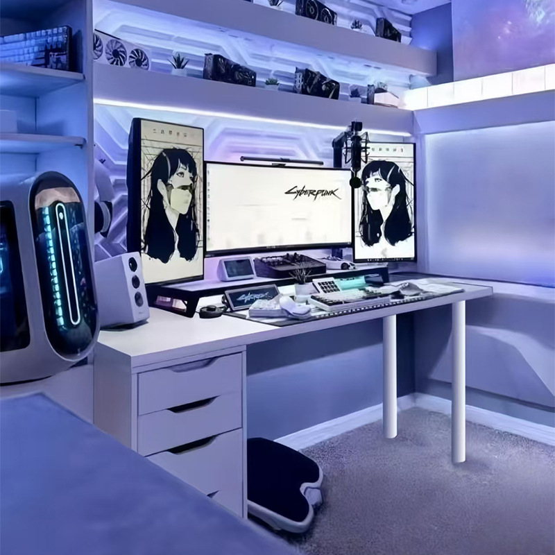 Escritorio para computadora para dormitorio de niñas, escritorio blanco para juegos de uso doméstico, estación de trabajo moderna y sencilla, mesa estilo crema.