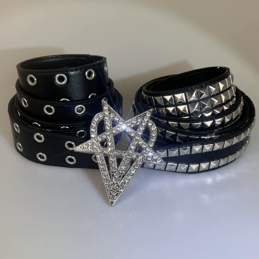 Ремень punk style, пряжка со стразами 2 карата, европейский стиль — чёрный 115/120 см
