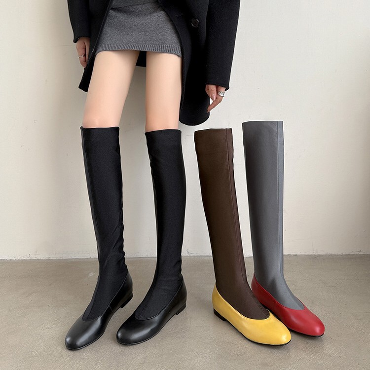 Sheepskin French Style Height-Increasing Elastic Boots for Women, Autumn and Winter Sock Boots, Korean Slim Long Boots, Slimming Knee-High Boots