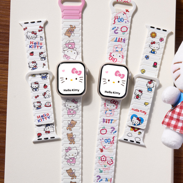 Suitable for Iwatch11 Apple S10 Watch Strap Applewatch9/8/7 Cartoon Kt Cat Silicone Se Strap