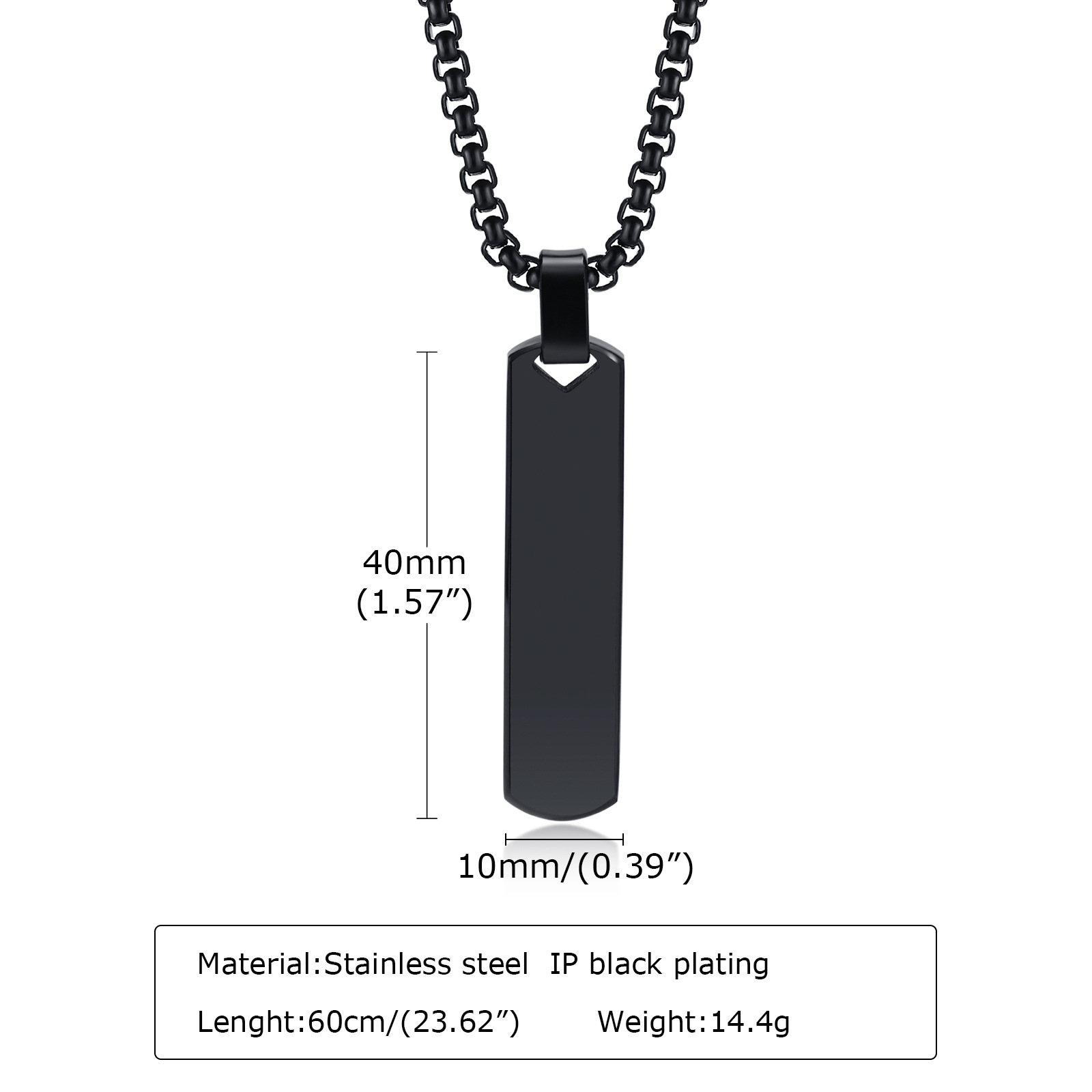 Hip-Hop Rectangle Stainless Steel Pendant Necklace 1 Piece
