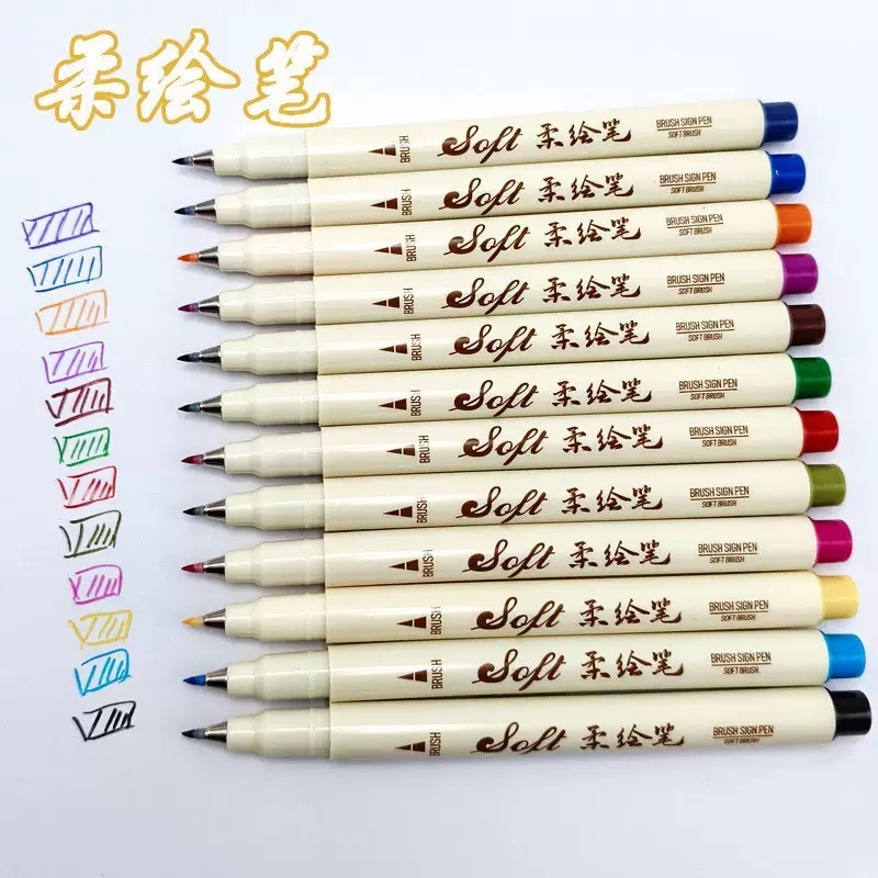 学生向けの見栄えの良いソフトペイントペン、多機能描画、会計、書道、アートフックラインペン、水彩ペン|undefined