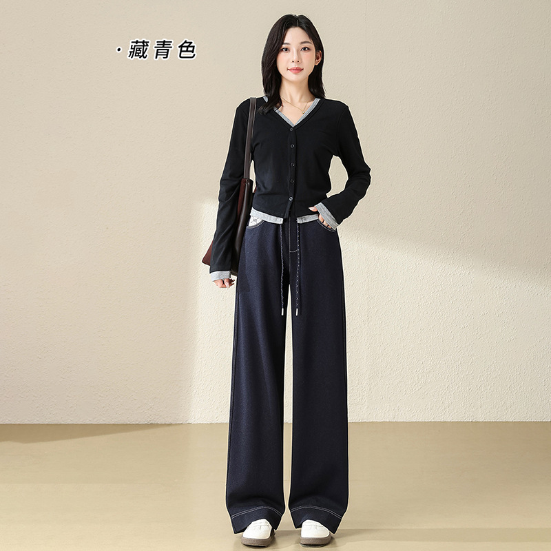 复古直筒牛仔裤女2025秋冬新款撞色宽松显瘦弯刀裤高腰垂感休闲裤|undefined