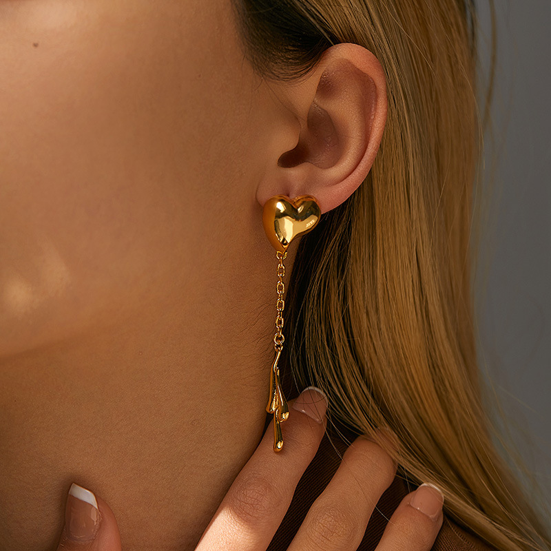 3g Weight Copper Ear Needle Material Drop Earrings Classification 1 Pair Quantity Holiday, Daily Occasion Copper Material Heart Shape Pattern Women's Gender Plating Design Casual, Elegant Style 1 Pair Casual Elegant Heart Shape Plating Copper Drop Earrings 2