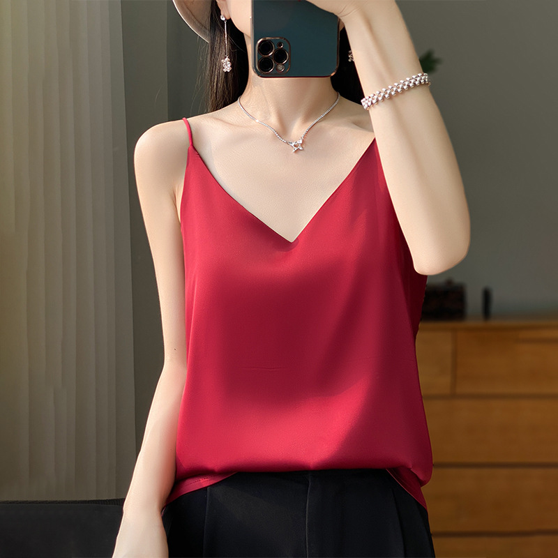 Sexy V-Neck Silk-Like Camisole for Women, Summer Sleeveless Satin Camisole, Inner Wear Top for Women