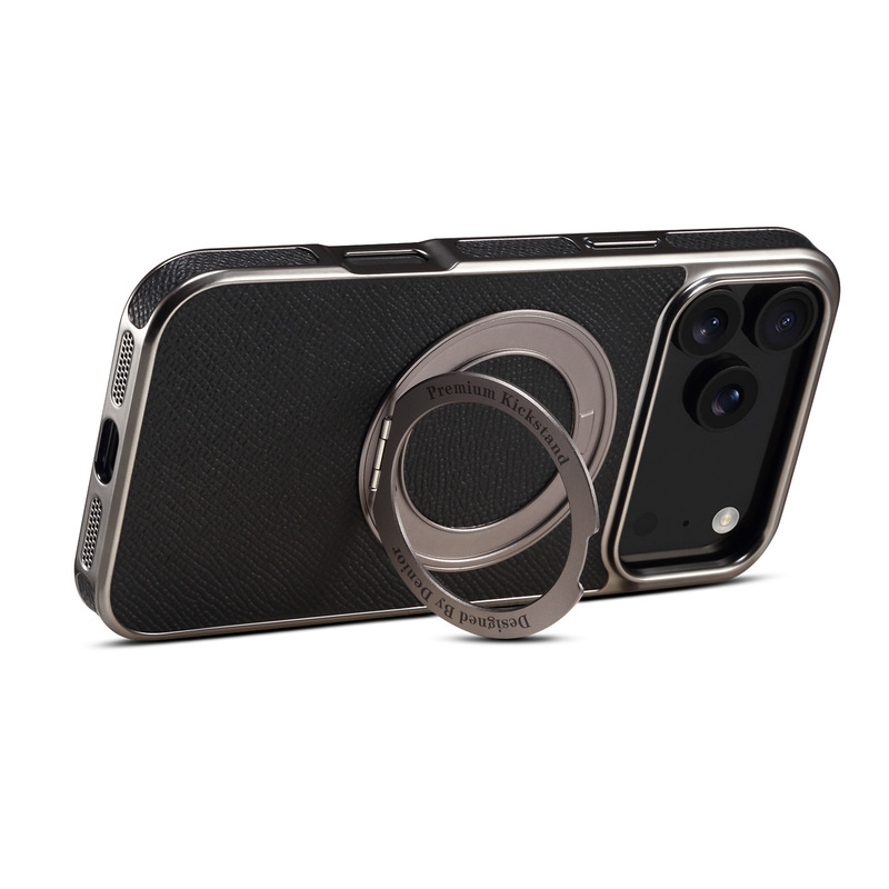 Denior真皮牛皮iPhone17ProMax电镀磁吸手机壳苹果17齿轮支架Air|undefined