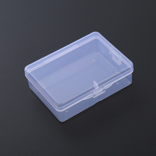 Rectangular transparent plastic box with locking mechanism, featuring hardware components, electronic parts, fishing gear accessories, and decorative items—perfect for packaging and storage.