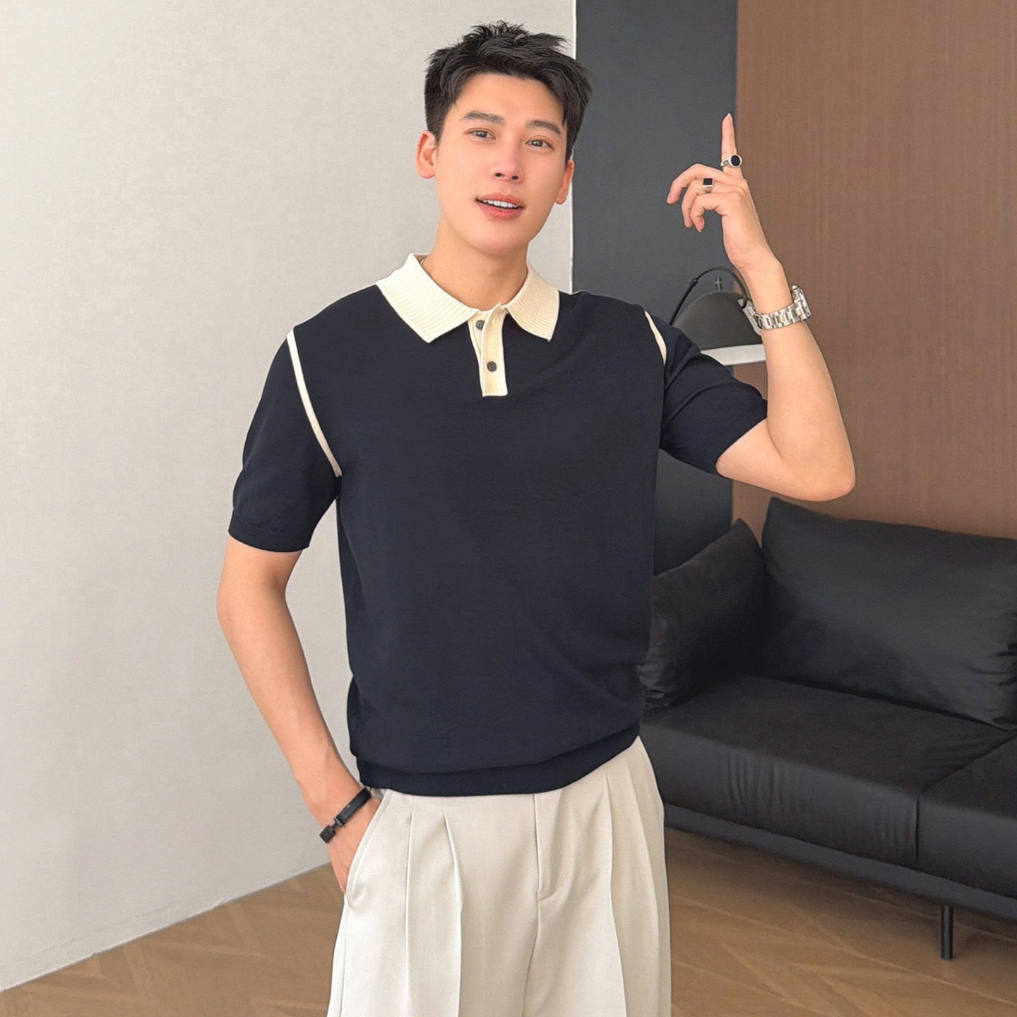 Polo camiseta de punto camiseta de manga corta camiseta de hombre paul línea tridimensional viejo qianfeng verano fábrica transfronteriza al por mayor