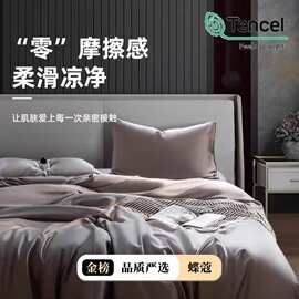 LF级100支奥地利兰精天丝四件套夏季纯色床单被套床笠宿舍三件套