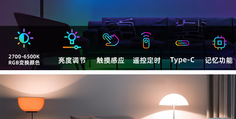跨境热销智能遥控调色定时关灯多功能 RGB 全彩灯泡E27家用氛围灯