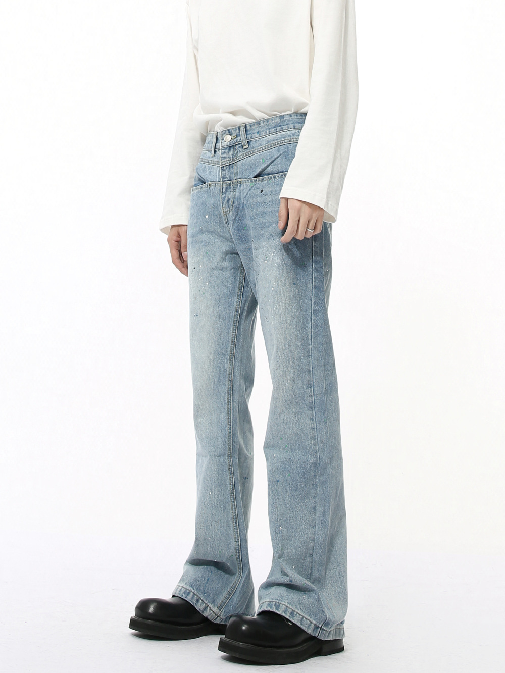 MTLCLOTHES Hombres| Cuatro temporadas nuevos productos personales coreanos tinta pulverizante blanco micro lavado jeans retro