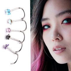 Cross-border supply new five-character curved rod five-pointed star triangular zirconium nose stud nose ring stainless steel piercing jewelry