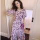 French Retro Style Tea Break 2025 Chiffon Sister Dress Purple Floral Bubble Sleeve dress Children Summer