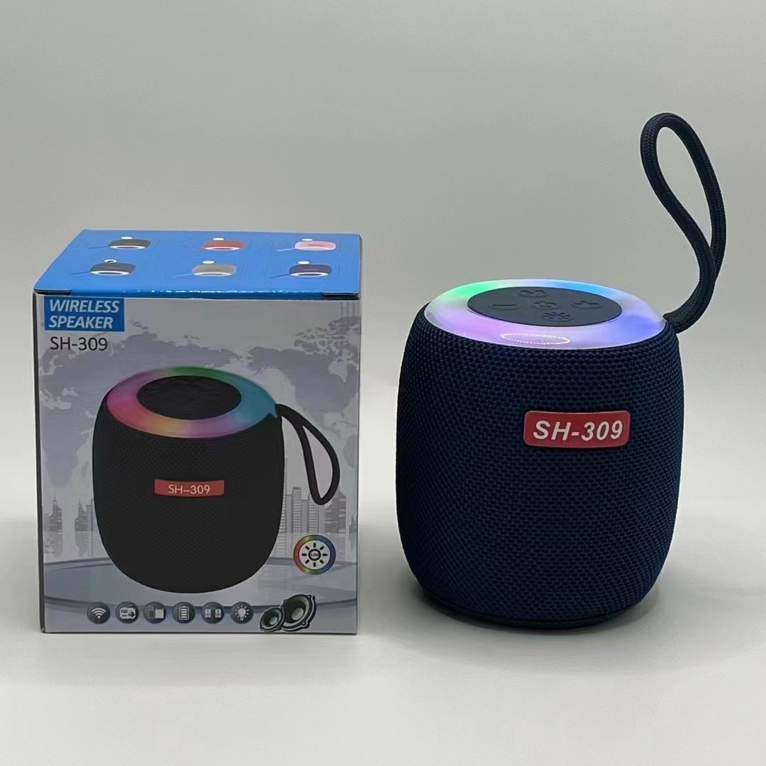 跨境SH-309迷你无线蓝牙音响七彩RGB灯户外便携式布艺低音炮音响