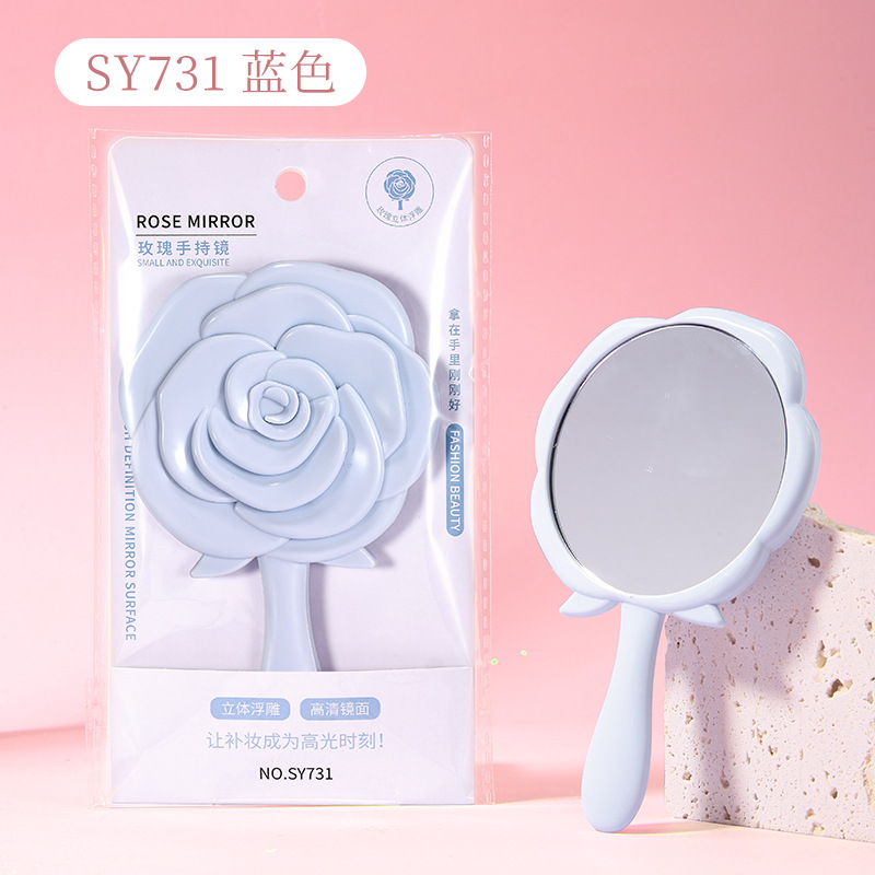 LMLTOP La historia de las rosas Yifei El mismo espejo de maquillaje Espejo de mano portátil Espejo de rosa tridimensional
