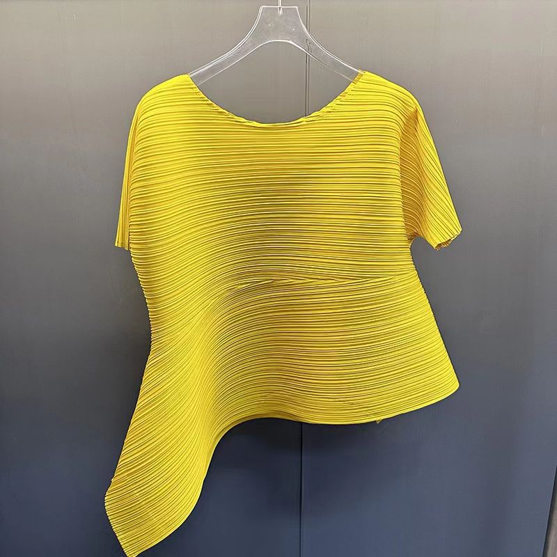 Camiseta de Verano Estilo Miyake 2025 para Mujer, Top Plisado, Mangas Cortas Dobladas, Diseño Irregular, Cómodo y Casual. image 20