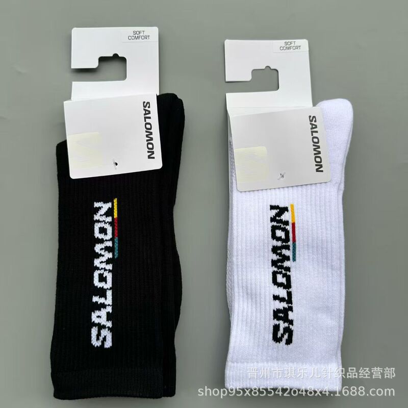 New Unisex Towel-Soled Mid-Calf Socks Salomon Sports Trendy Socks Long High-Top 3-Pair Pack for Training and Outdoor Use