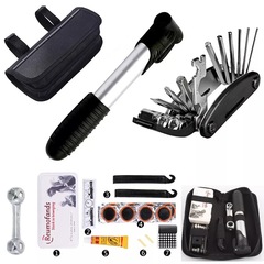 Bicycle repair tool kit with patching and inflating pump, wrench set, mountain bike combo tool, car repair equipment
