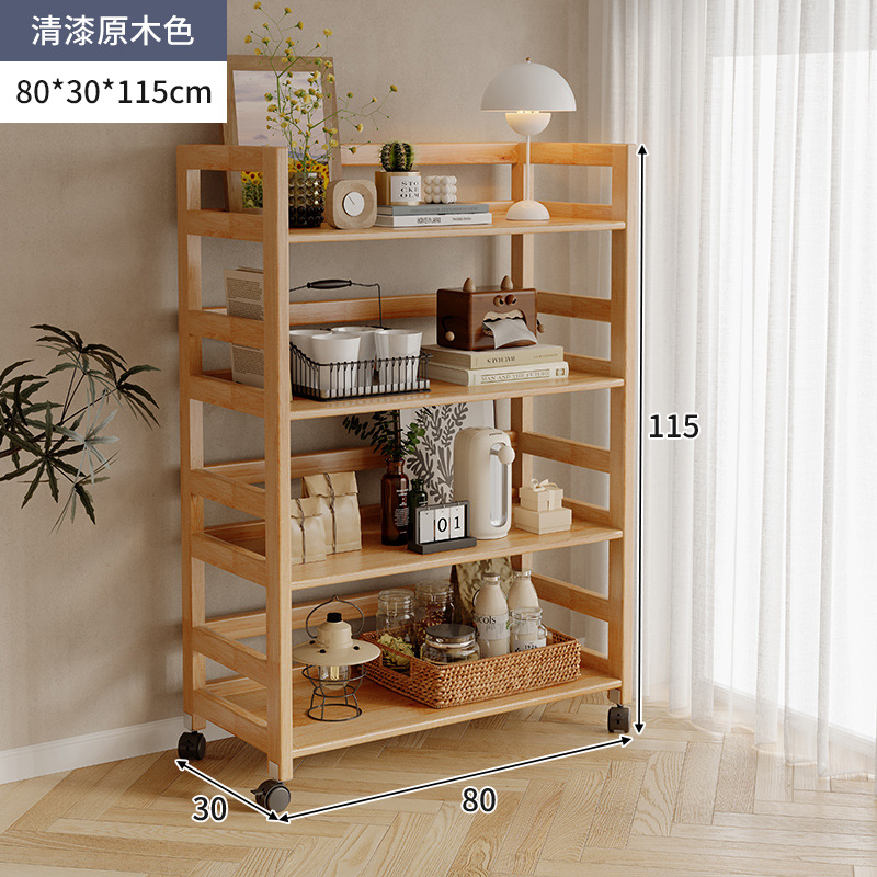 Estantes de madera sólida de color nuez, carro de piso, sofá de la sala de estar, estantes de almacenamiento móviles para dormitorios multicapa image 21