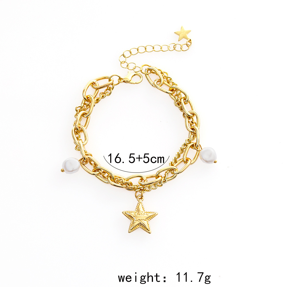 Fashion Letter Star Copper Bracelets Plating Artificial Pearl Copper Bracelets