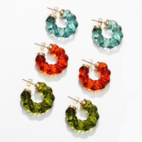 Minimalist Daily Jewelry Solid Color Transparent Resin C-shaped Earrings Women's Resin Twist Hoop Earrings