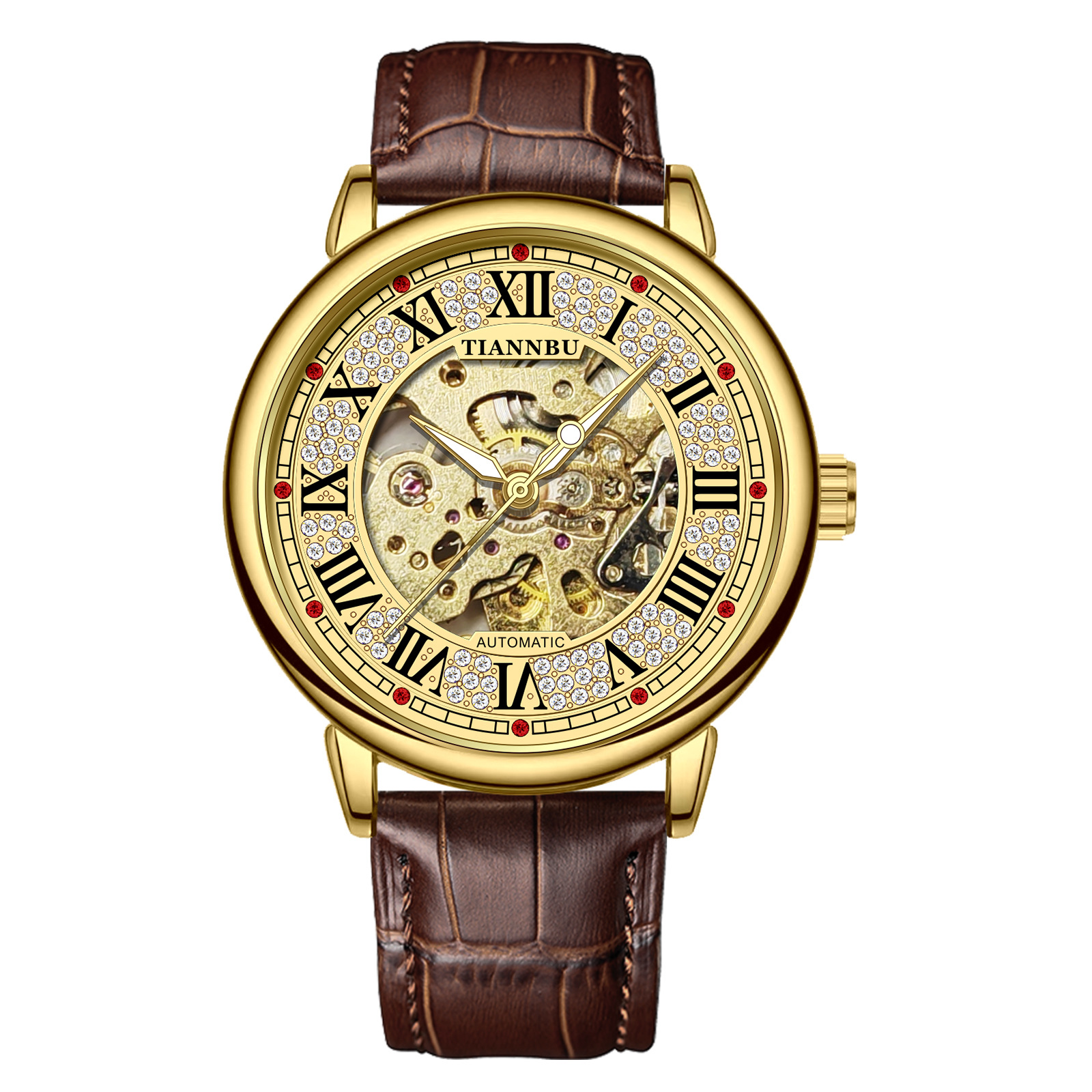 Fully Automatic Mechanical Watch with Starry Diamond Face Men's Watch Hollow Fashion Trend Luminous Men's Watch Cross-Border Foreign Trade