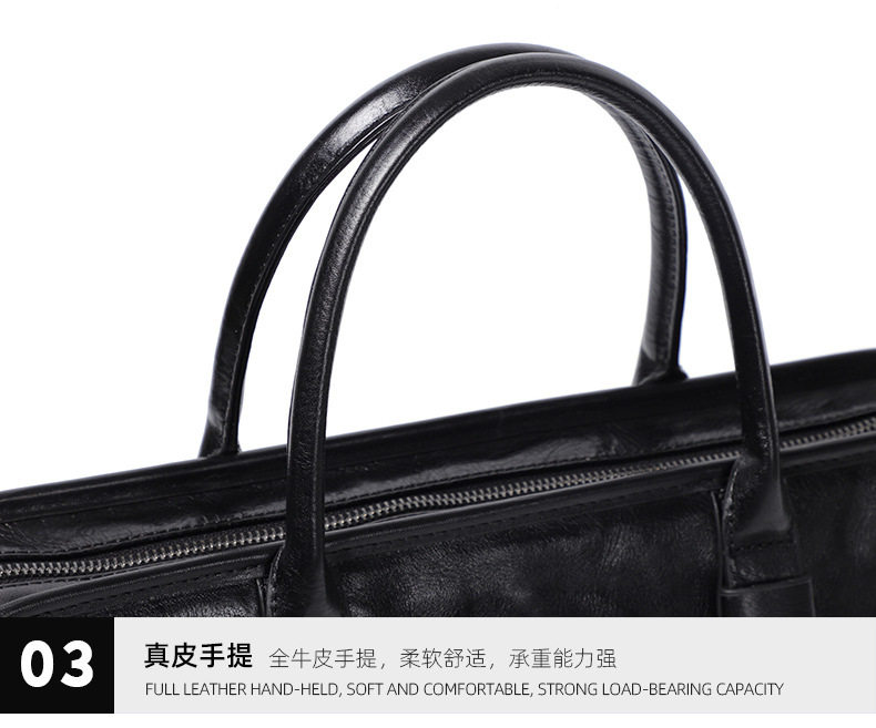 Túi xách tay nam da bò lớp đầu 38×8×28 cm, túi công sở đựng laptop 14 inch, đeo chéo tiện lợi — Màu Đen thuộc da bình thường bên trong màu đen, Màu đen cây cao, Lớp lót nỉ flannel cao cấp cầm tay màu đen chi tiết 37