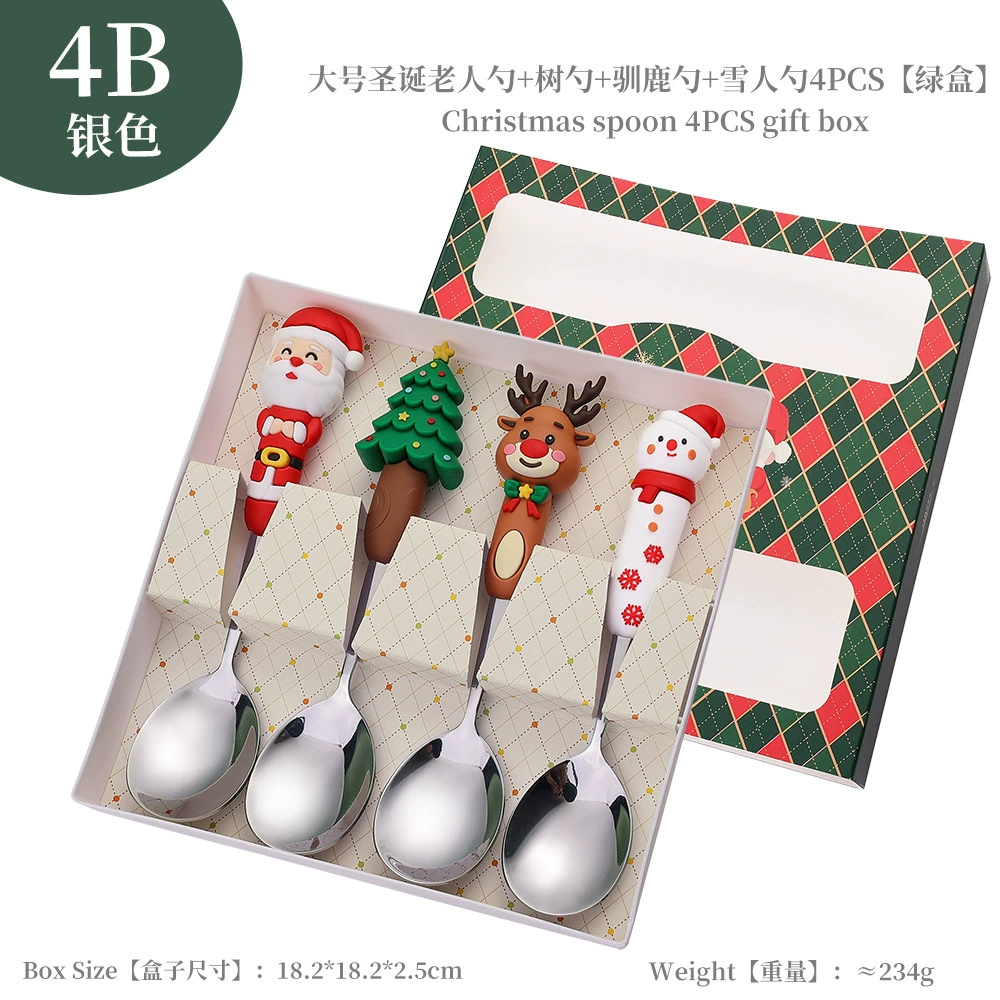 Christmas tableware set, large decorative spoon and fork, silver or titanium gold, 18 cm