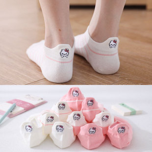 Women's Boat Socks Kt Cat Cartoon 3D Cute College Style Boat Socks Embroidered Ins Trendy Low-Cut Socks Versatile