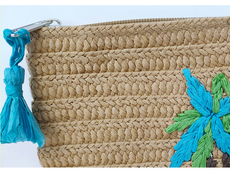 75g Weight Polyester Lining Material Weave Fashion Element Zipper Closure Type / Strap Type Coconut Tree Straw Tree Weave Square Clutches