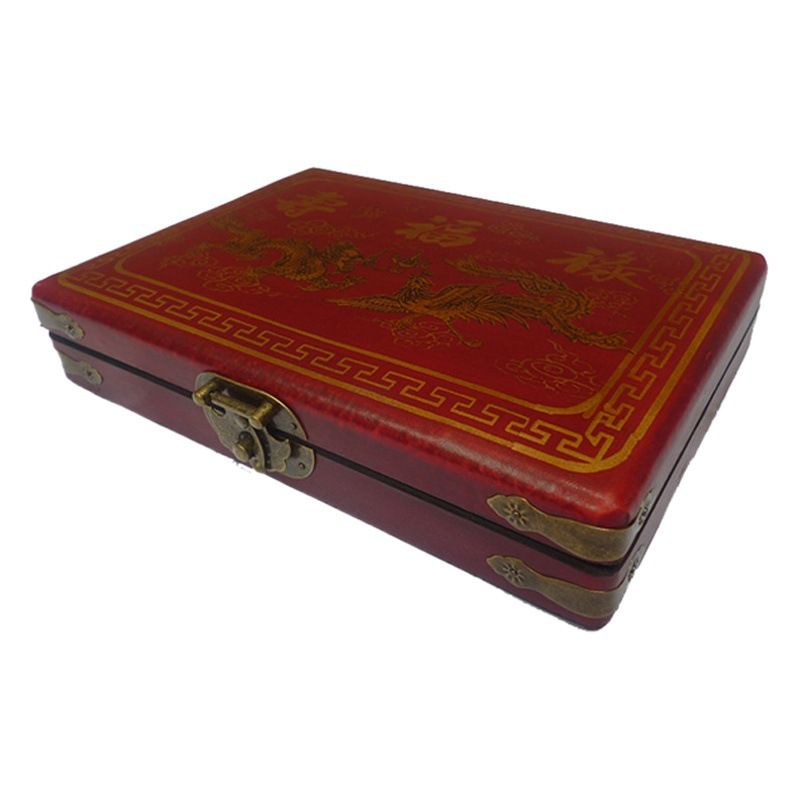 Cross-border supply of melamine English mahjong dormitory entertainment mahjong brand Milky White small travel mahjong with antique leather box