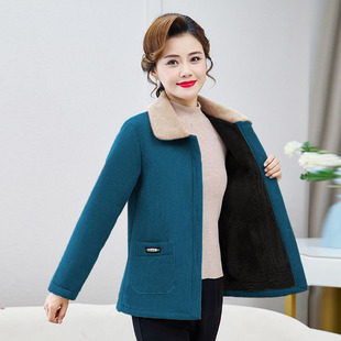 Middle-aged mother autumn and winter fashion foreign style coat new middle-aged and elderly women wear plaid square collar