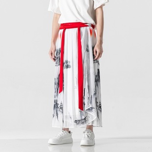 2024 Summer New Arrival Hanfu Men's and Women's Cool Thin Chinese Style Landscape Printed Song Pants One-piece Horse-face Skirt Pants