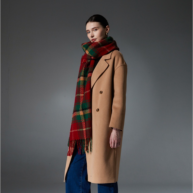 Unisex Christmas red and green plaid tassel scarf shawl_voghion.com