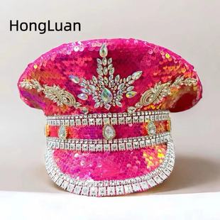 Cross-border European and American trend Temu AliExpress shein explosion hat pink sequins rhinestone personality navy cap