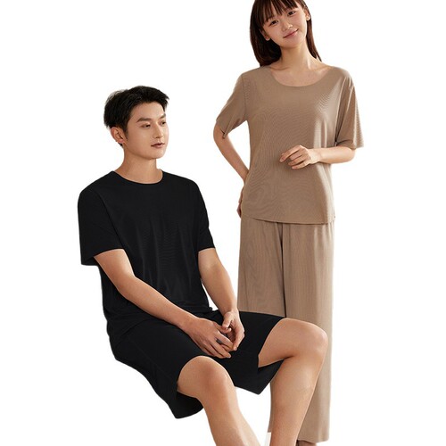 Men's Sleepwear Ice Silk Women's Style Summer Short Sleeve Long Pants Thin Couple Air Conditioning Clothes Youth Casual Home Set