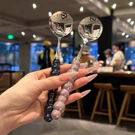 花天轻奢刀叉勺套装防陶瓷珍珠手柄不锈钢刀叉勺北欧时尚西餐餐具