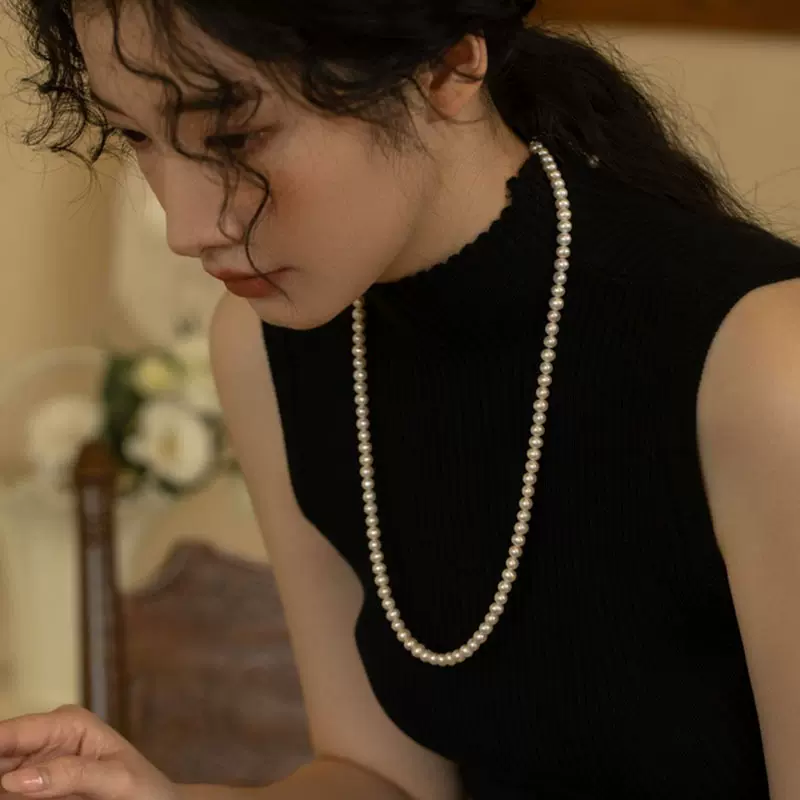 天然淡水珍珠项链配饰女秋冬高级感百搭毛衣链长款锁骨链饰品批发