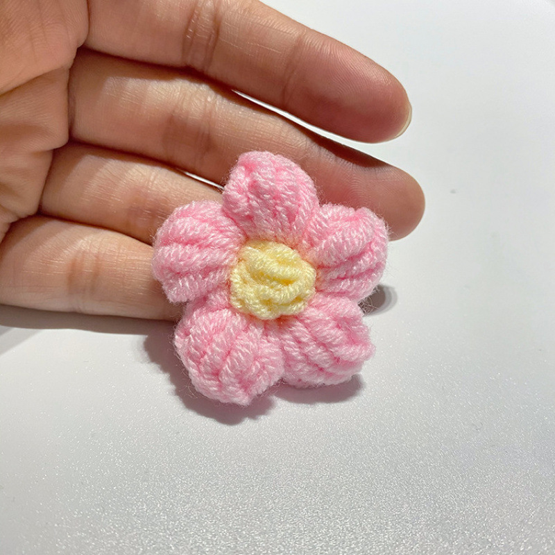 现货手工钩织泡芙花毛线花朵服装辅料饰品胸花包包仿真花花束配件|undefined