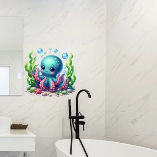 跨境批发海底小章鱼装饰贴 自粘可拆卸PVC材质 客厅卧室等背景墙