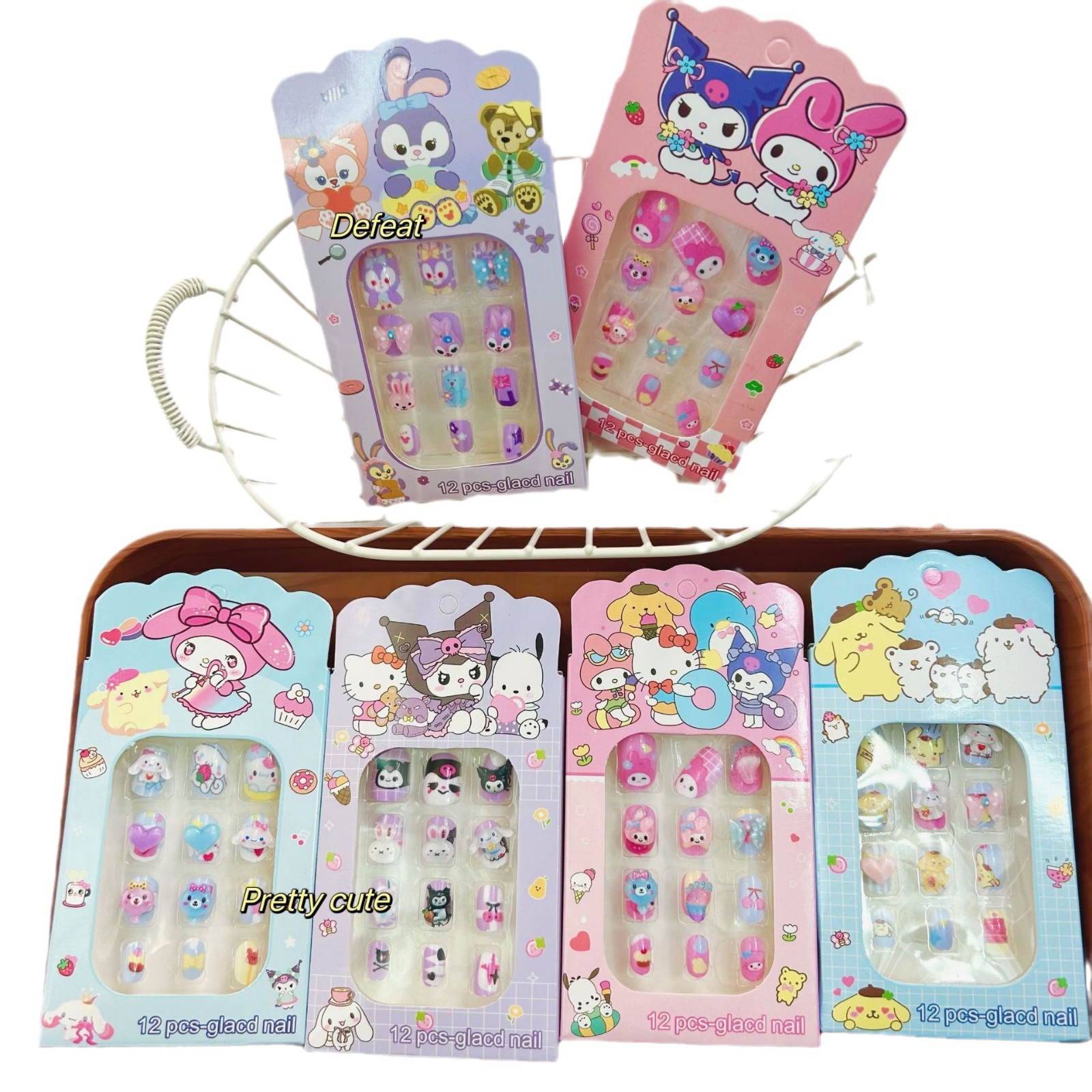 Sanrio estereoscópico para niños con uñas para niños amando las uñas de dibujos animados Kulomi hoja de uñas desmontable