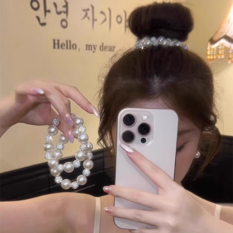 White Moonlight Pearl Bracelet Lazo para el cabello Cuerda para la cabeza Advanced para mujer Banda de goma para el cabello de temperamento elegante Cuerda para el cabello 2025 Nuevo