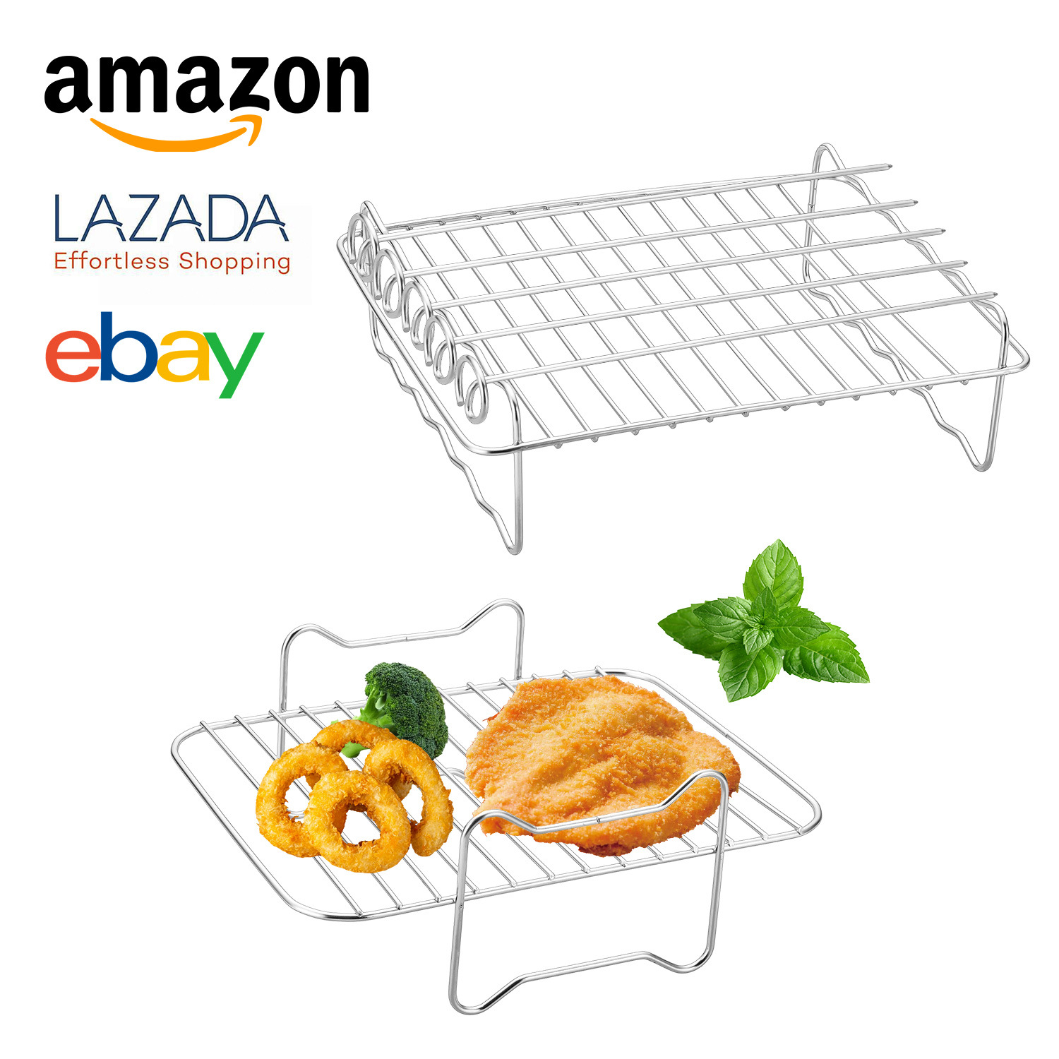 Ventas transfronterizas 201 accesorios de freidora de aire multifuncional rectangular de acero inoxidable parrilla de parrilla doméstica de doble capa marco de vapor