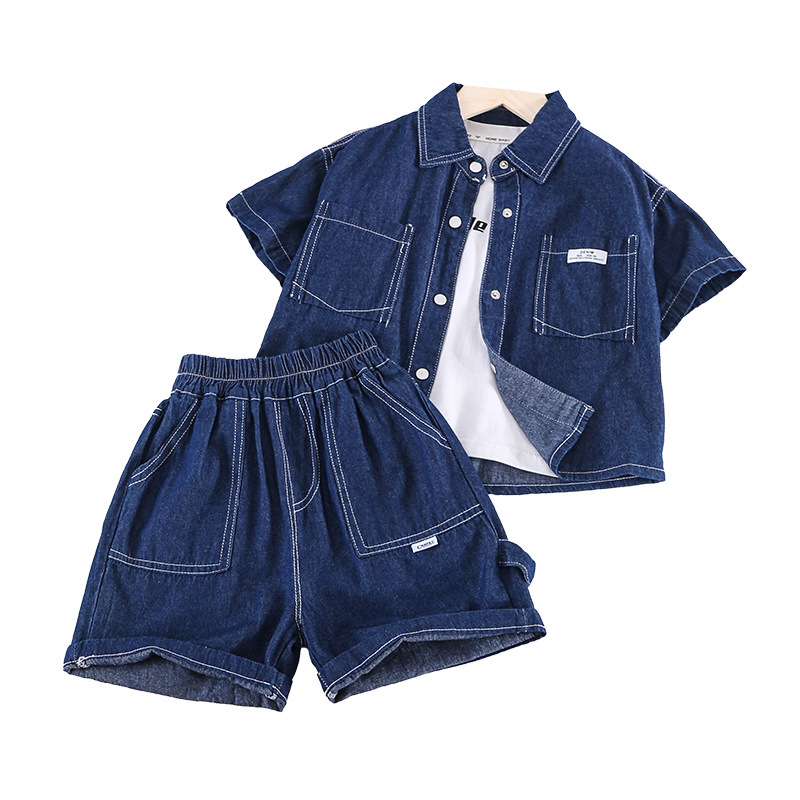 5290 Traje de verano para niños Traje de dos piezas de mezclilla delgado Ropa de bebé elegante y hermosa para niños Calle frita para niños Verano